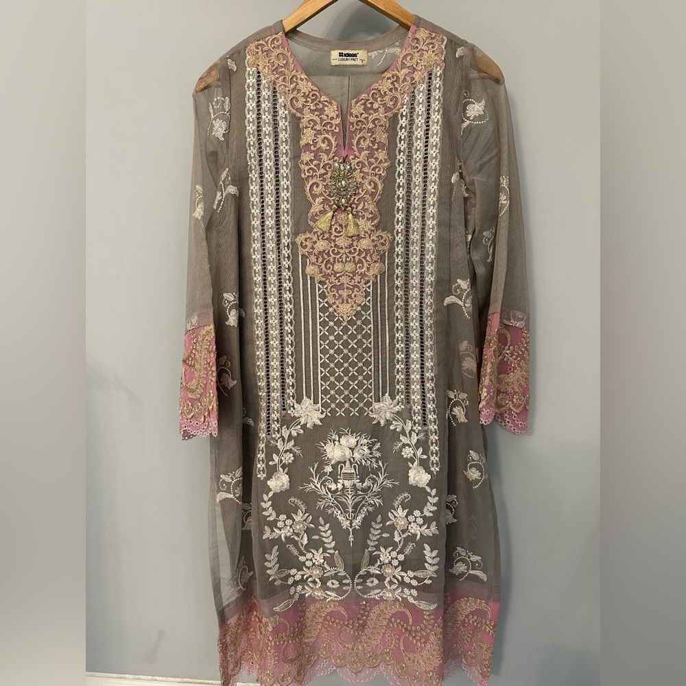 Ideas luxury pret 3 piece suit grey and pink